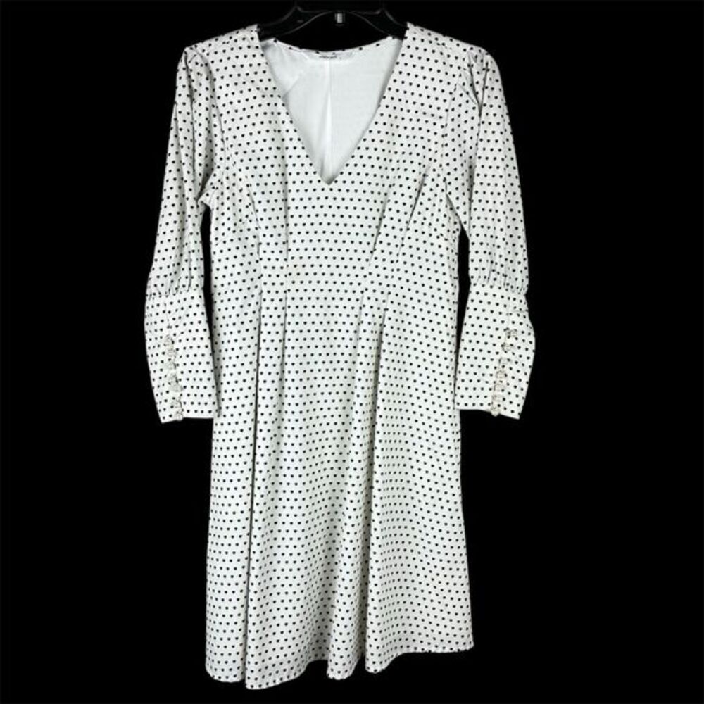 eShakti Dress Valentines White Sweetheart Long‎ Sleeve Heart Print Pearl Sz S